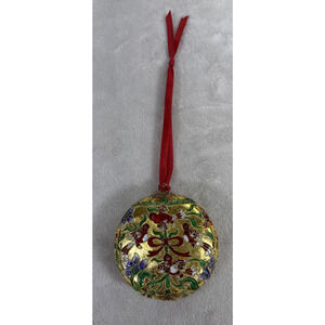 2003 Cloisonne Ornament By Dillard's Trimmings Birds & Flowers Golden 3.5" Disc